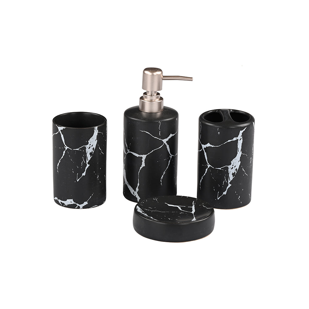 Black Marbled Ceramic Bath Set of 4