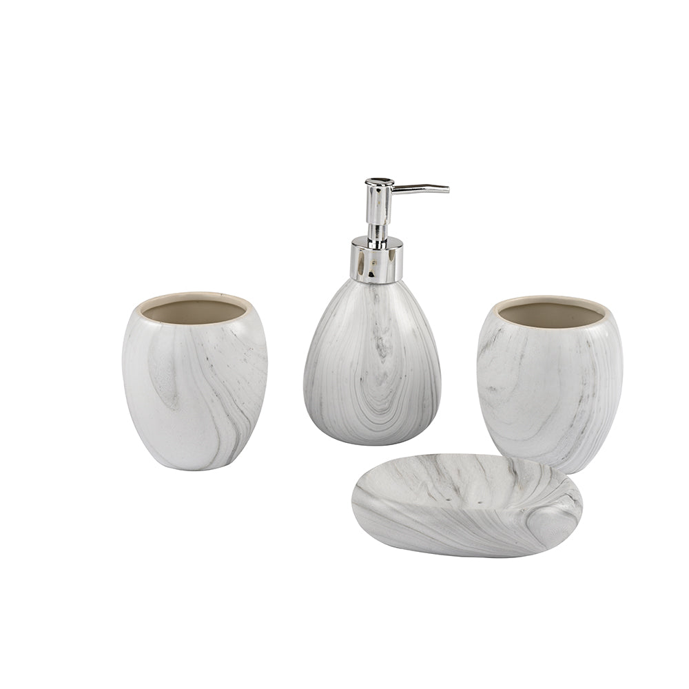 Marble Swirl Ceramic Bathroom Set of 4 Grey
