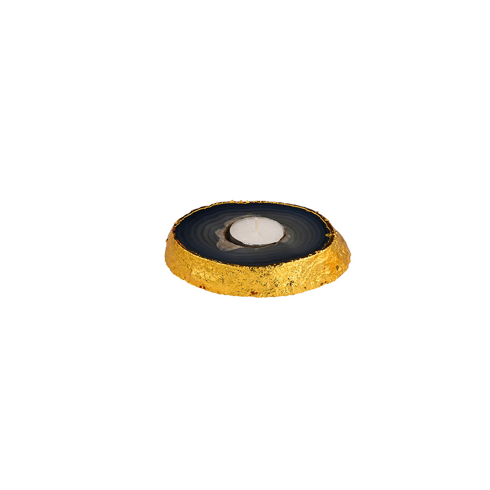 Agate Tealight Holder Charcoal Gold
