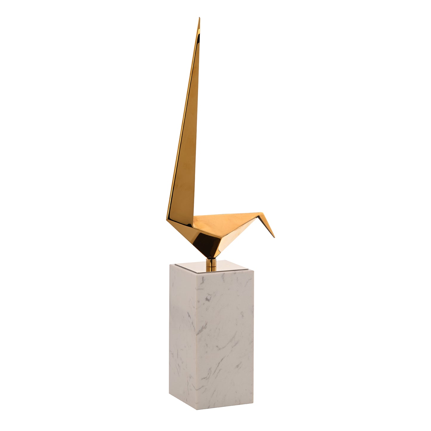 Metal Bird Sculptural Artifact on Marble Base