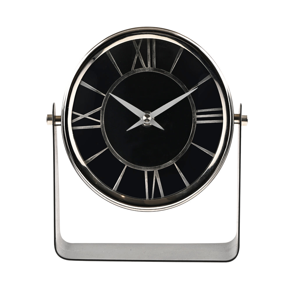 Black and Silver Table Clock with Metal