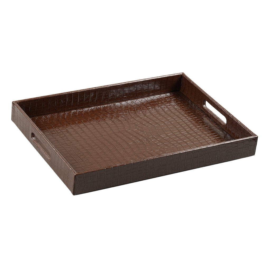 Tray Faux Croc Dark Brown Large