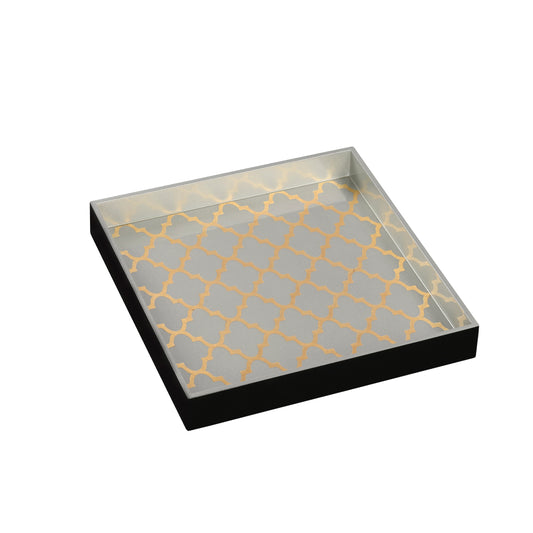 Decorative Lacquered Tray Silver with Gold Pattern Square