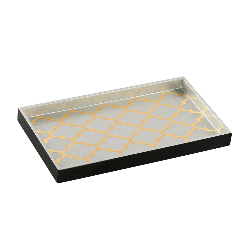Decorative Lacquered Tray Silver with Gold pattern Rectangle