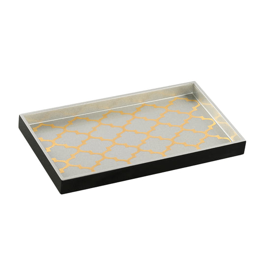 Decorative Lacquered Tray Silver with Gold pattern Rectangle