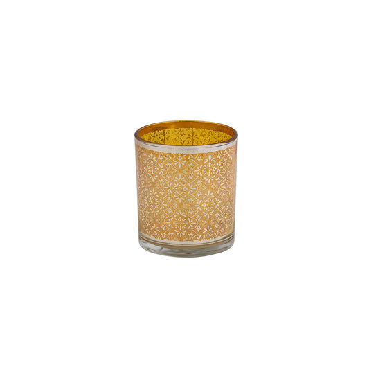 Etching Glass Votive Holder Yellow