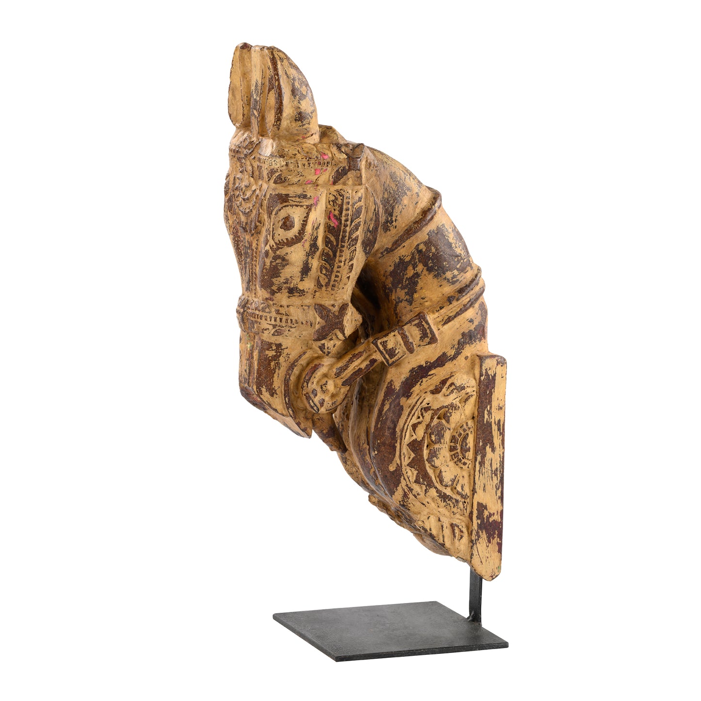 Wooden Horse Sculpture On Iron Stand