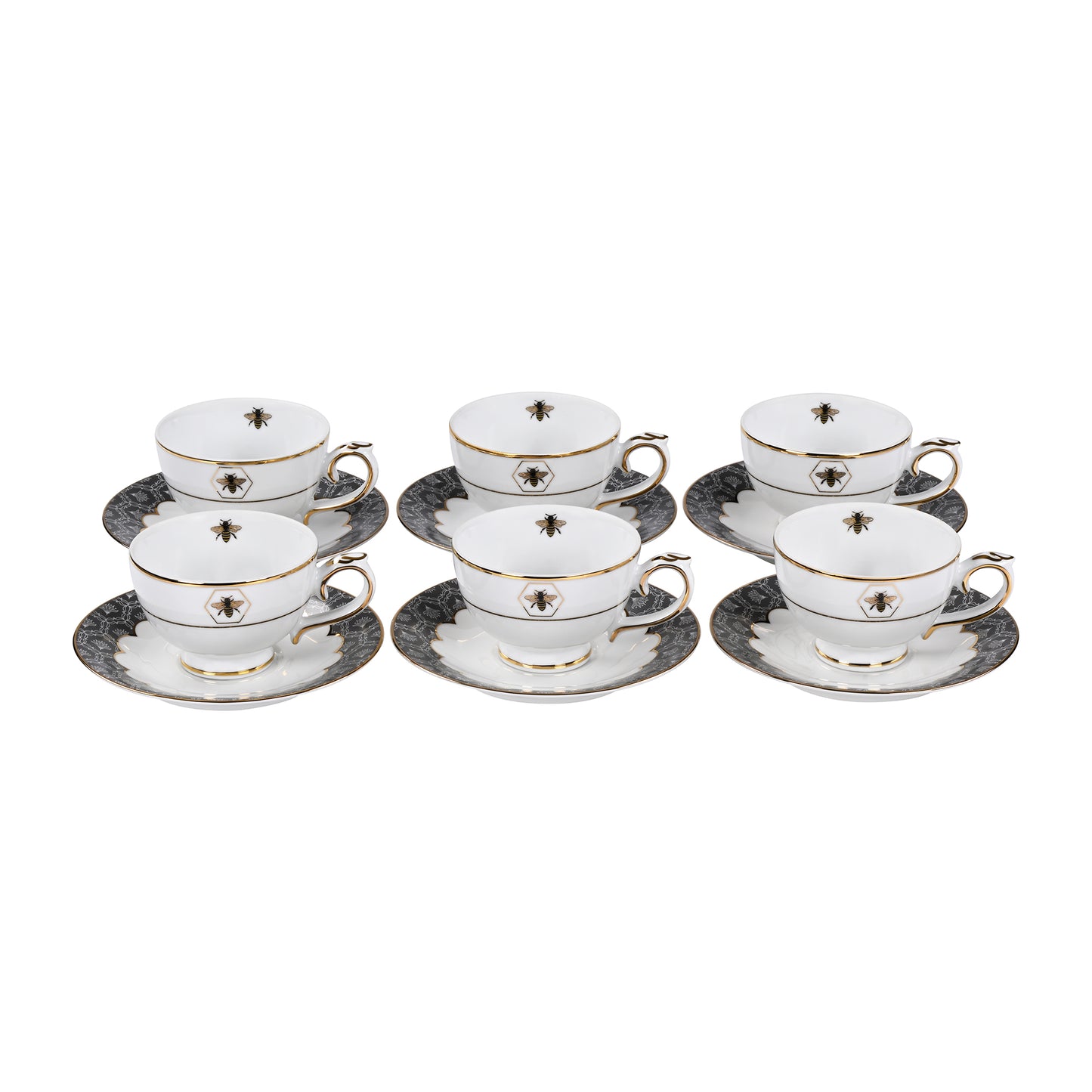Bee Black Cup & Saucers Set Of 12pcs