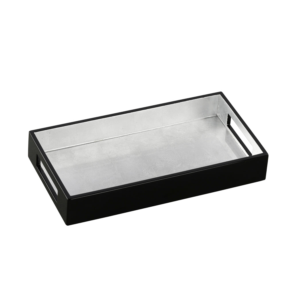 Decorative Lacquered Tray Silver with Gold Pattern Rectangle