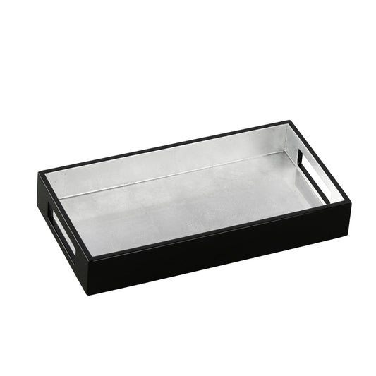 Decorative Lacquered Tray Silver with Gold Pattern Rectangle