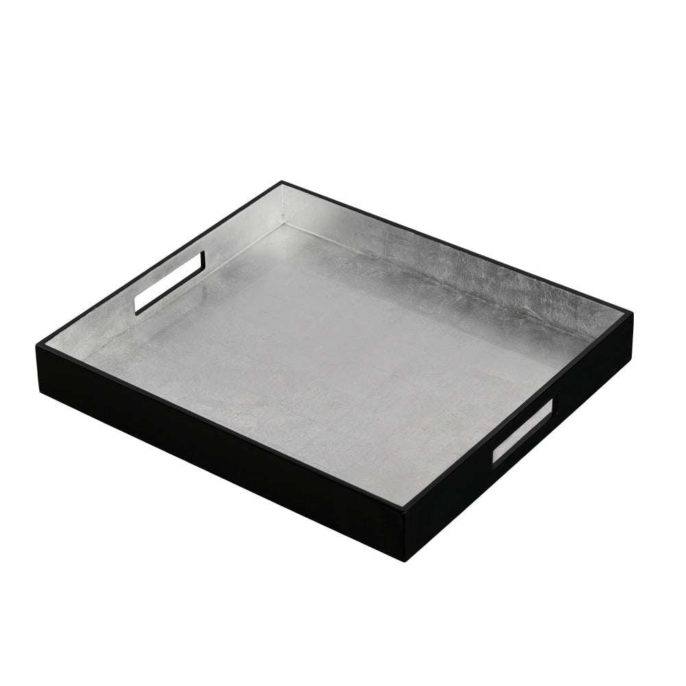 Decorative Lacquered Tray Silver with Gold Pattern Square Medium