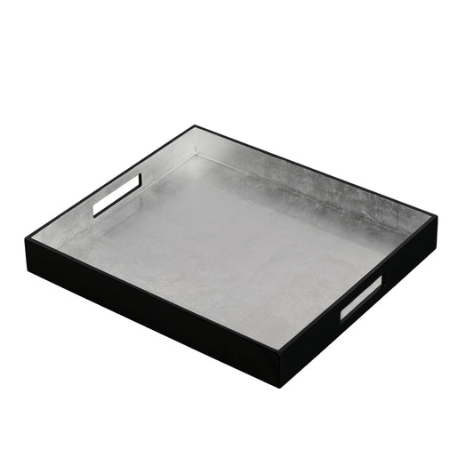 Decorative Lacquered Tray Silver with Gold Pattern Square Large