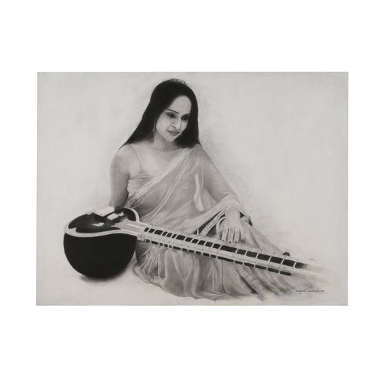 Lady with Sitar-Acrylic - Nagnath Mankeshwar