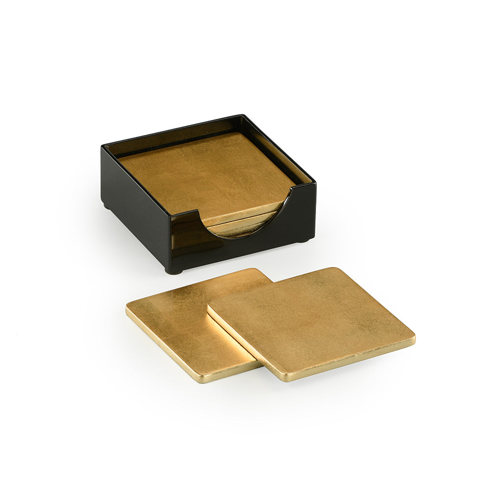 Lacquered Square Coaster Gold and Black Set of 4