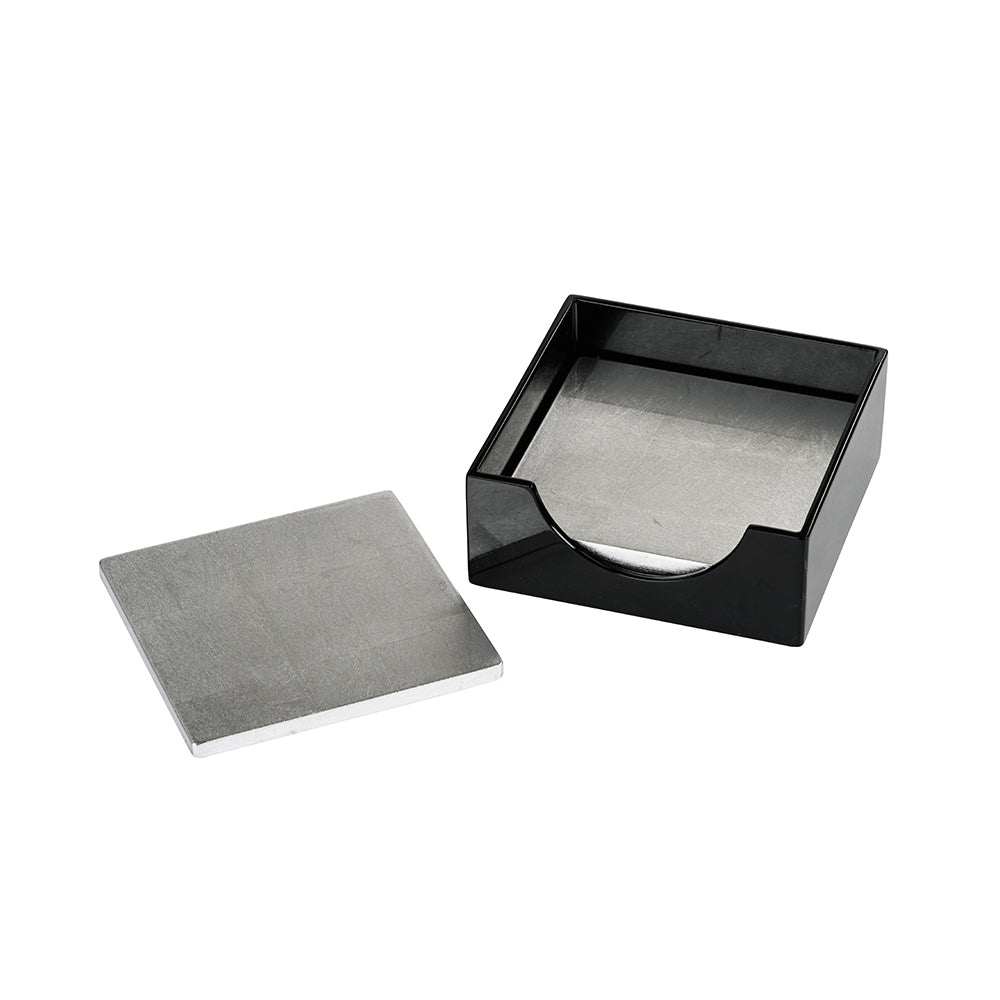 Lacquered Square Coaster Silver and Black Set of 4