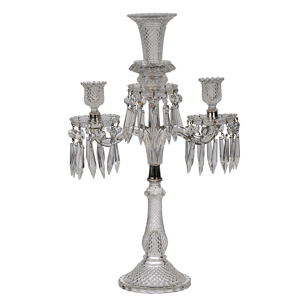 Candelabra Diamond Cut Glass Two Arm