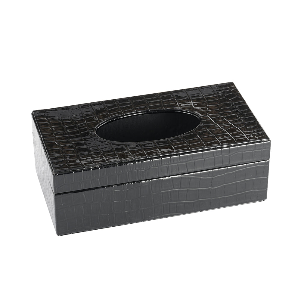 Tissue Box Faux Croc Black