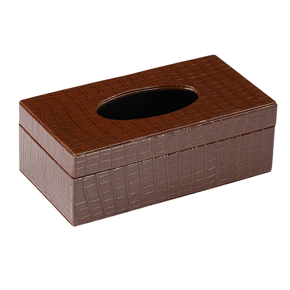 Tissue Box Faux Croc Brown