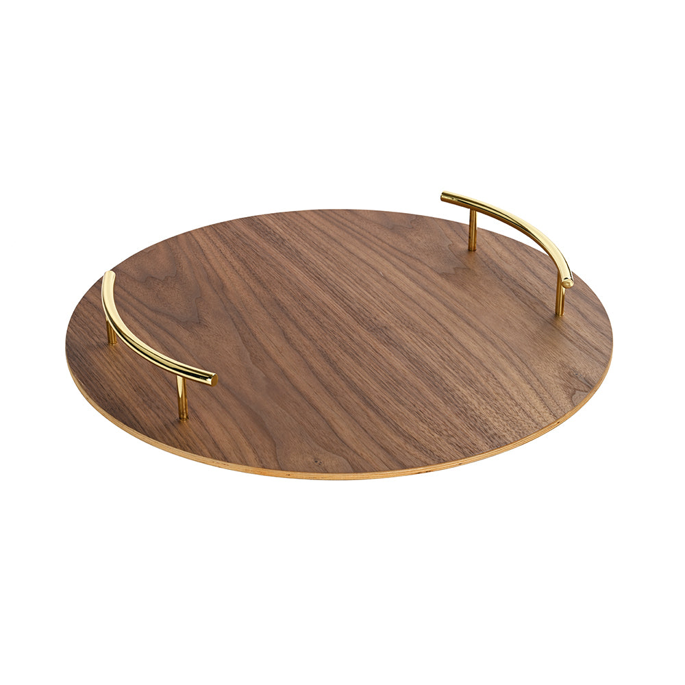 Wooden Tray Natural Walnut with Metal Handle