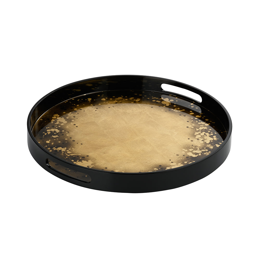 Lacquered Tray Antique Gold Round Small