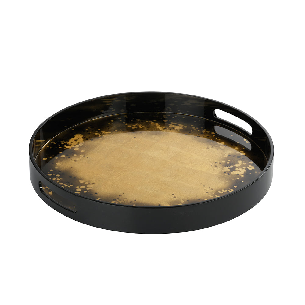 Lacquered Tray Antique Gold Round Medium