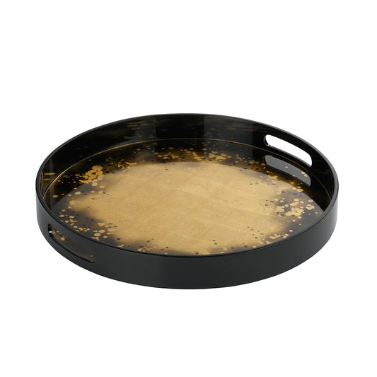 Lacquered Tray Antique Gold Round Medium