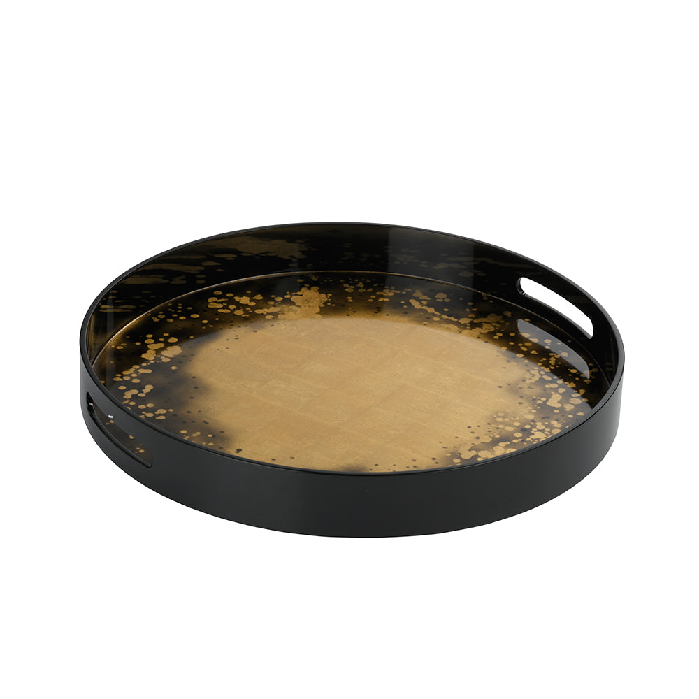 Lacquered Tray Antique Gold Round Large