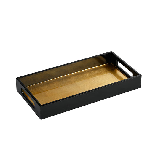 Lacquered Tray Black with Gold Base Rectangular