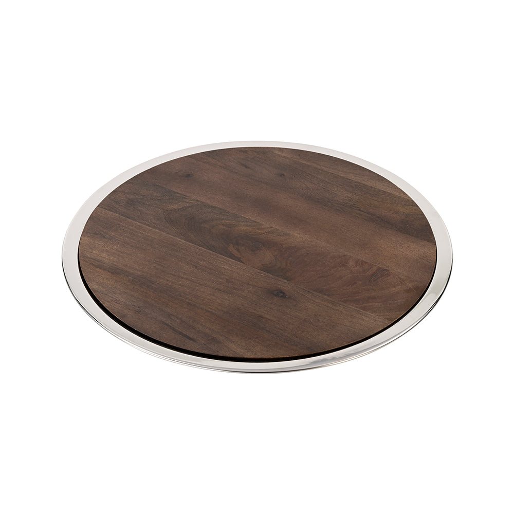 Circular Wooden and Stainless Steel Tray Small