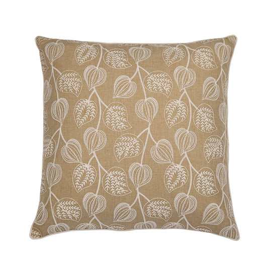 Beige Leaf Embroidery Cushion Cover