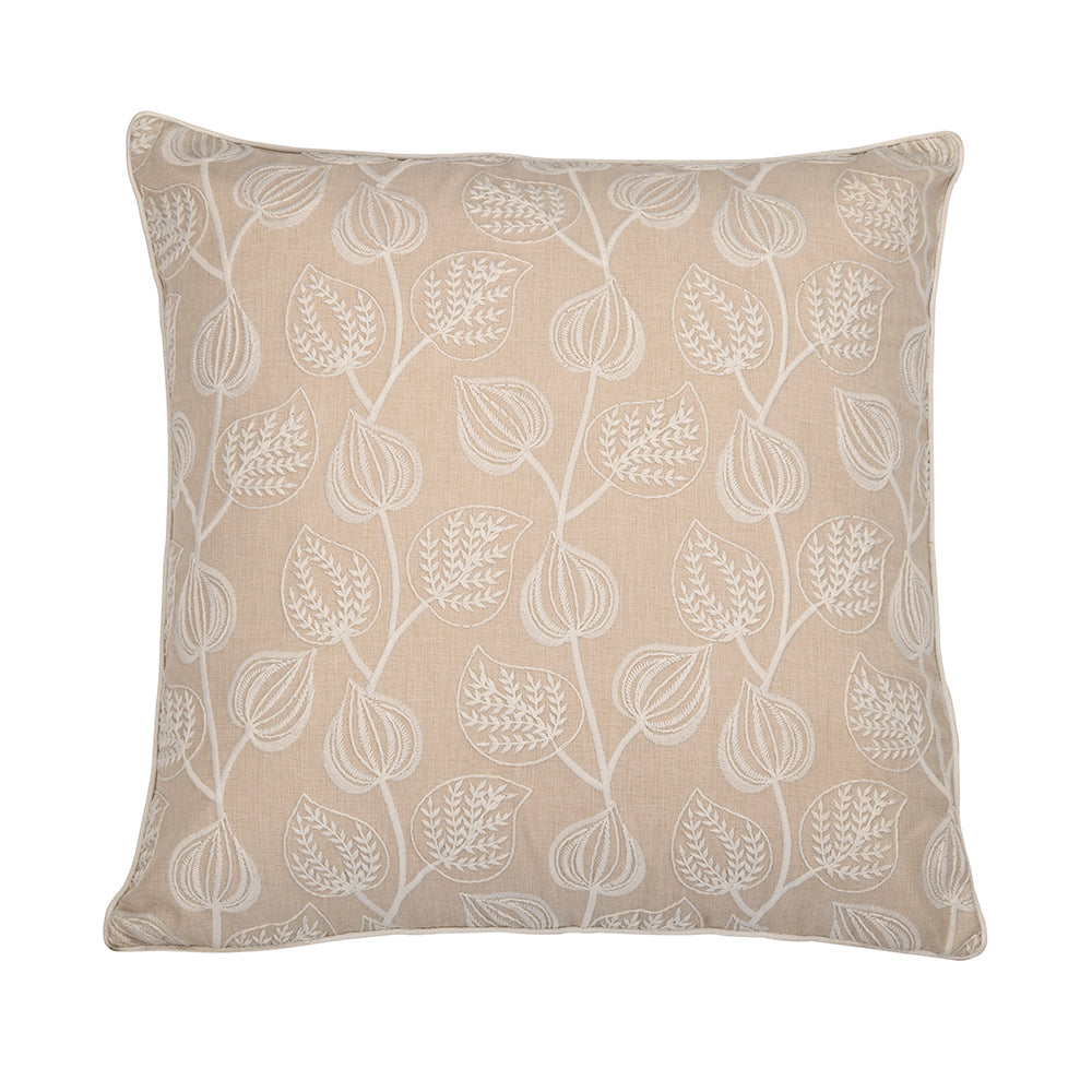 Ivory Leaf Embroidery Cushion Cover