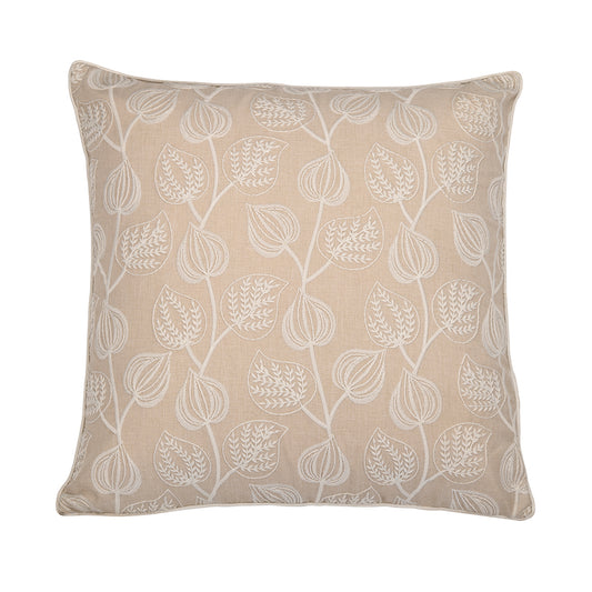 Ivory Leaf Embroidery Cushion Cover
