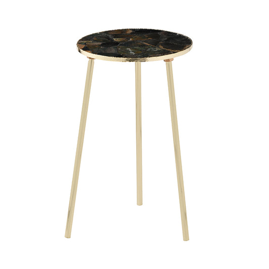 Tripod Table Round Black Agate