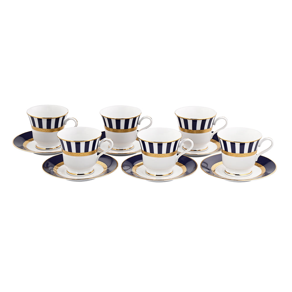 Graphic Gold Stripe Cup And Saucer Set of 12