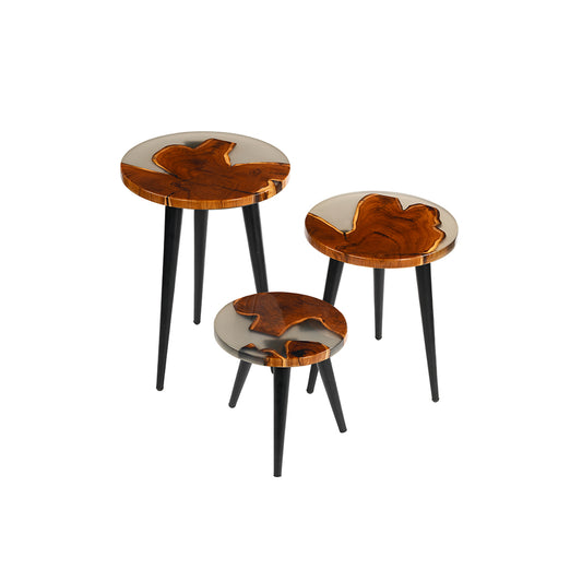 Logs Wooden Tripod Nesting Table Set Of 3