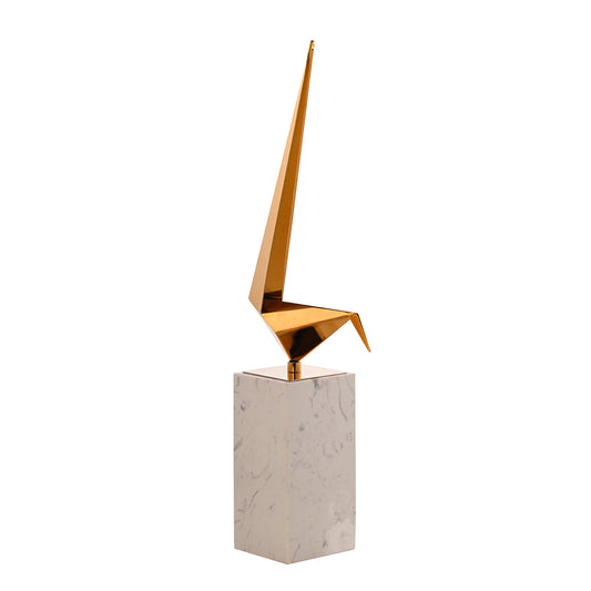 Metal Bird Sculptural Artifact on Marble Base