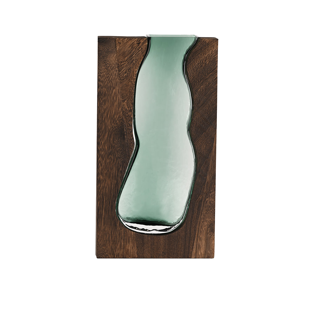 Wooden Sculpted Glass Vase Small