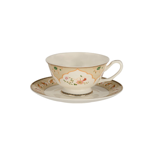 Classic Beige Cup and Saucer 12 Pcs