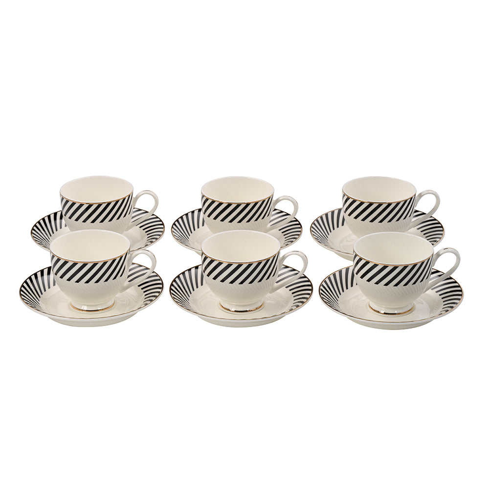 Graphic Diagonal Cup And Saucer Set of 12