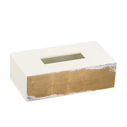 Lacquered Tissue Box White and Gold