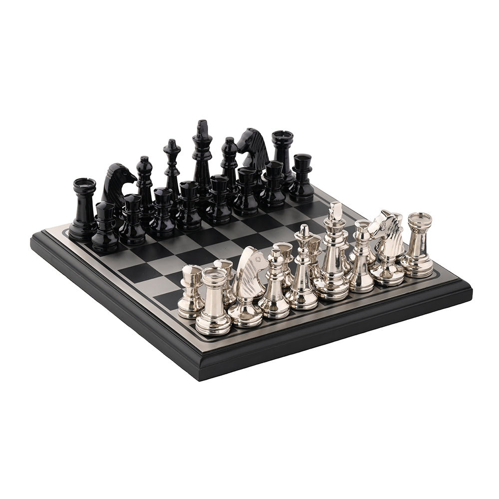 Chess Board-Black And Nickel Small