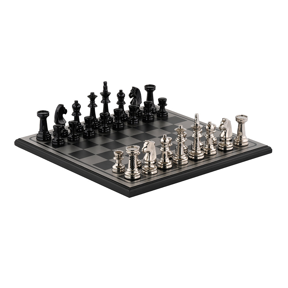 Chess Board-Black And Nickel Large