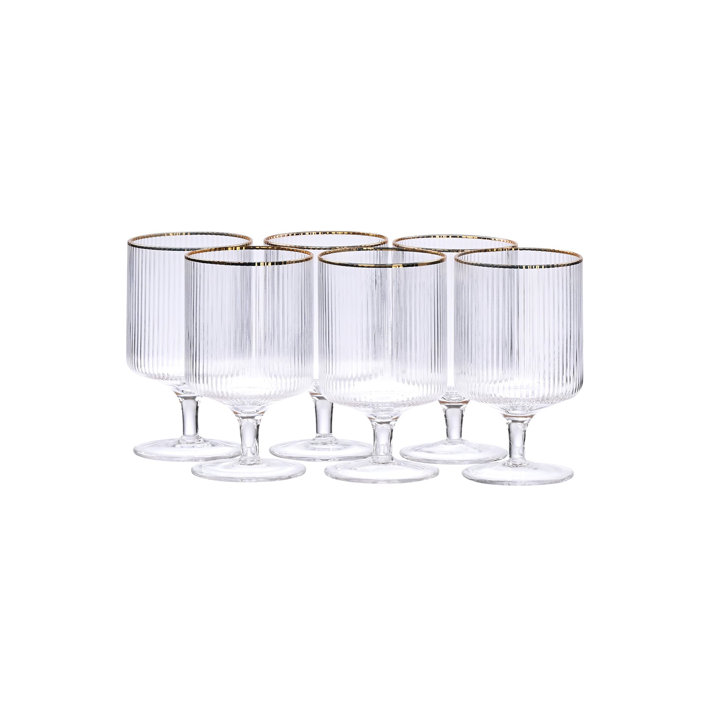 Ribbed Gold Rim Wine Glass Set of 6