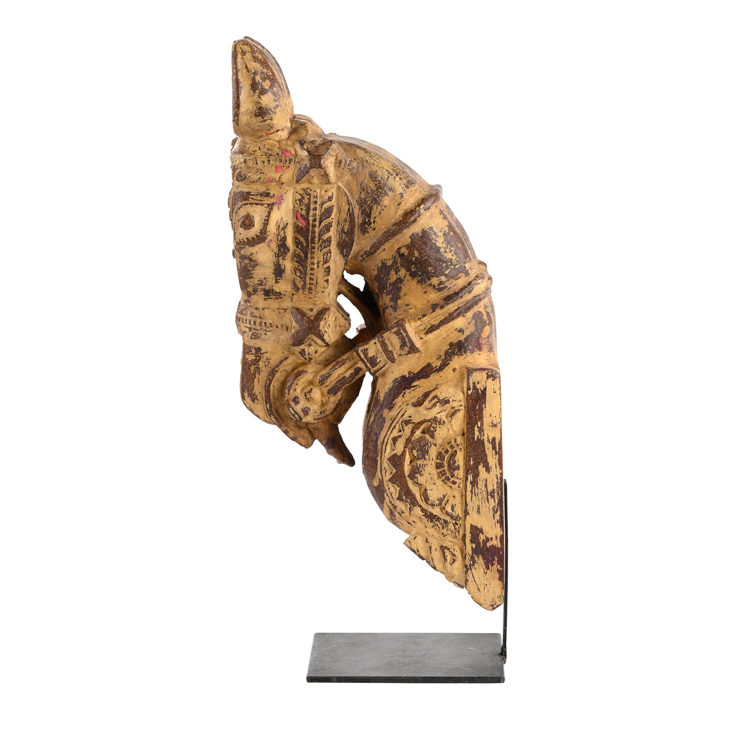 Wooden Horse  Sculpture On Iron Stand