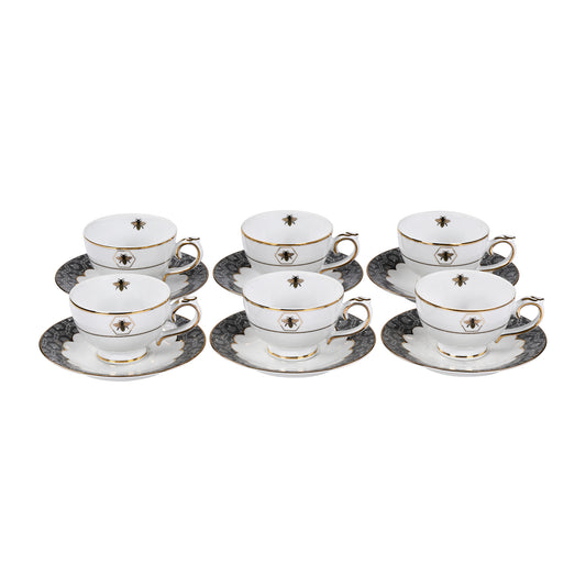 Bee Black  Cup & Saucers Set Of 12pcs