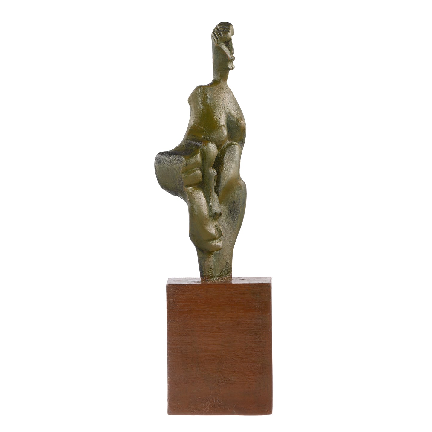 Two Woman Child Sculptures On Wood