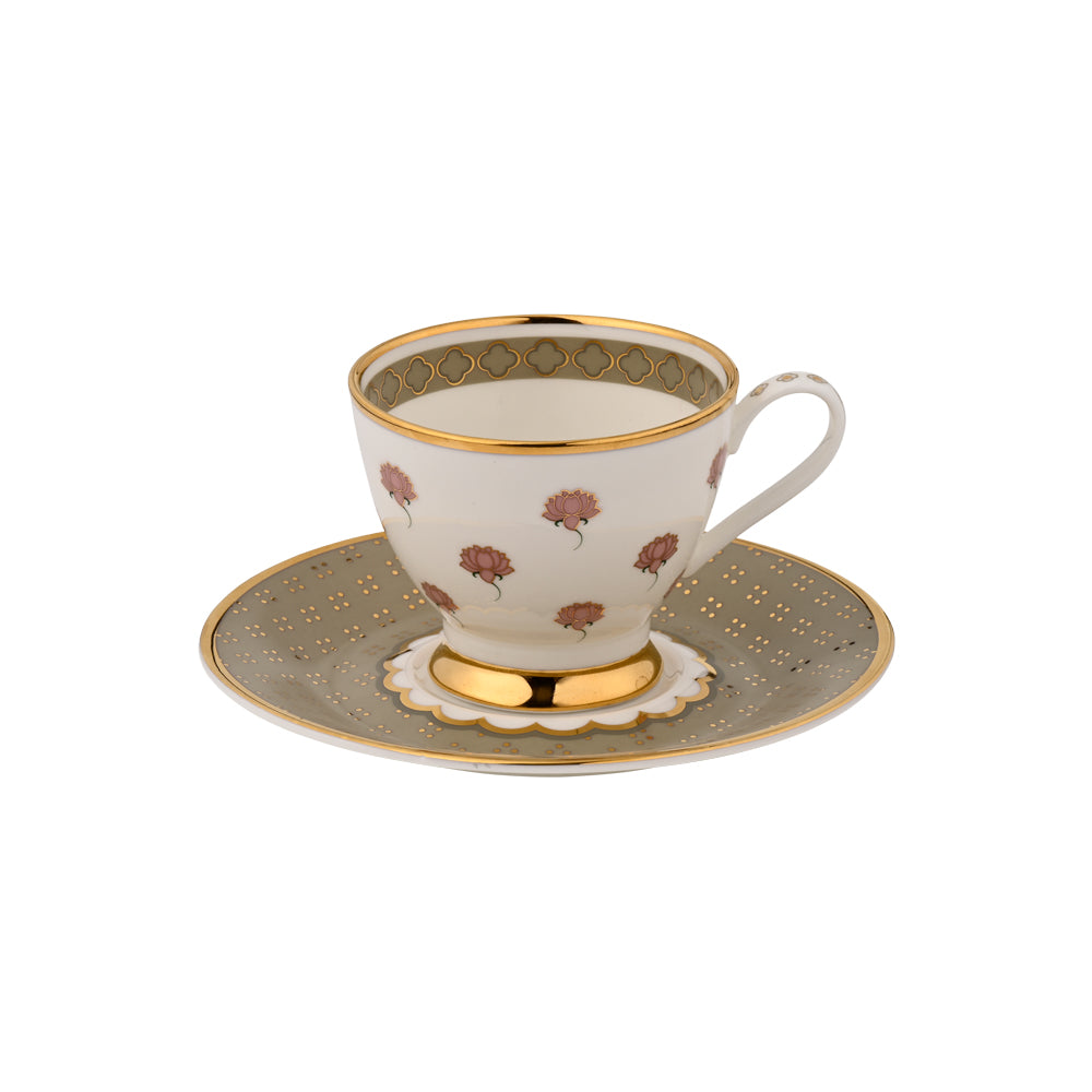 Gift Set - Lotus Pichwai  Tea cup and Saucers Set of 4