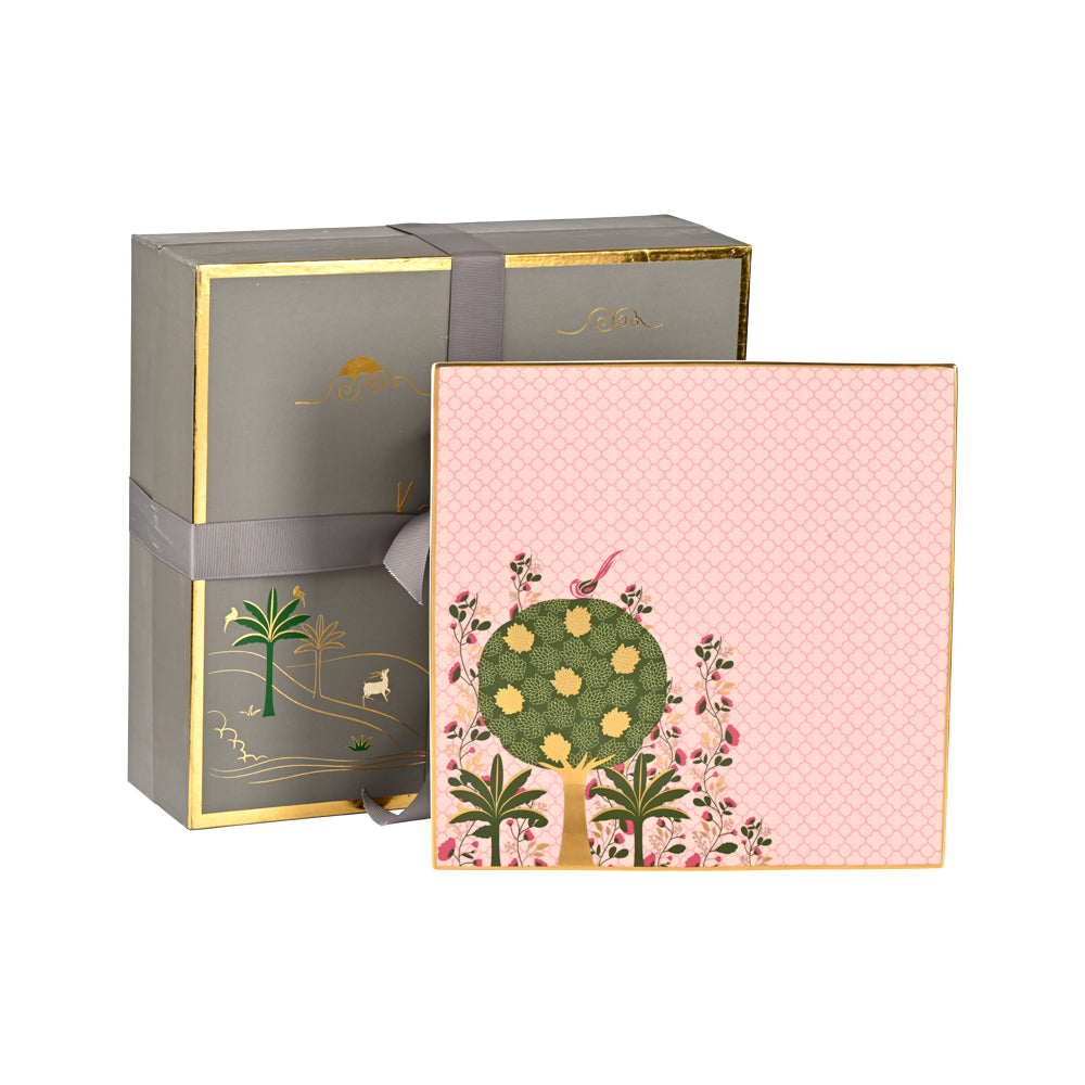 Gift set - Pink Pichwai Square Platter