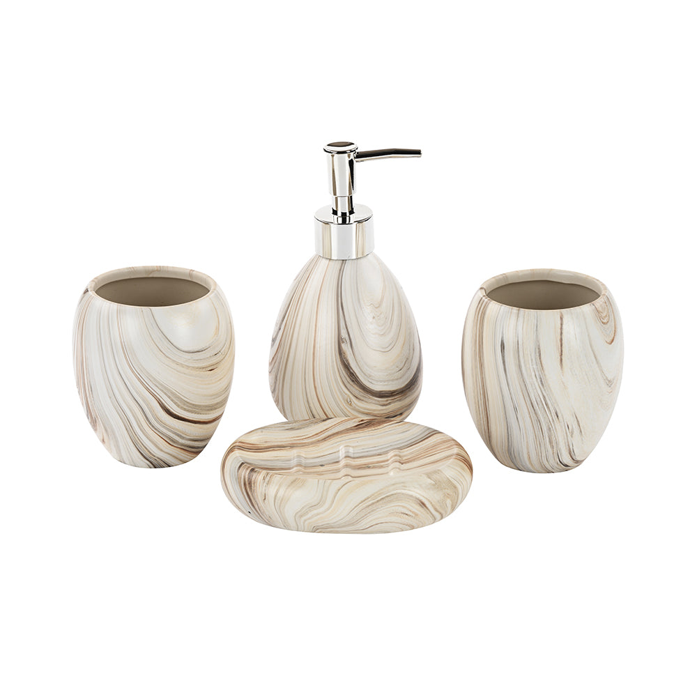 Marble Swirl Ceramic Bathroom Set of 4 Natural