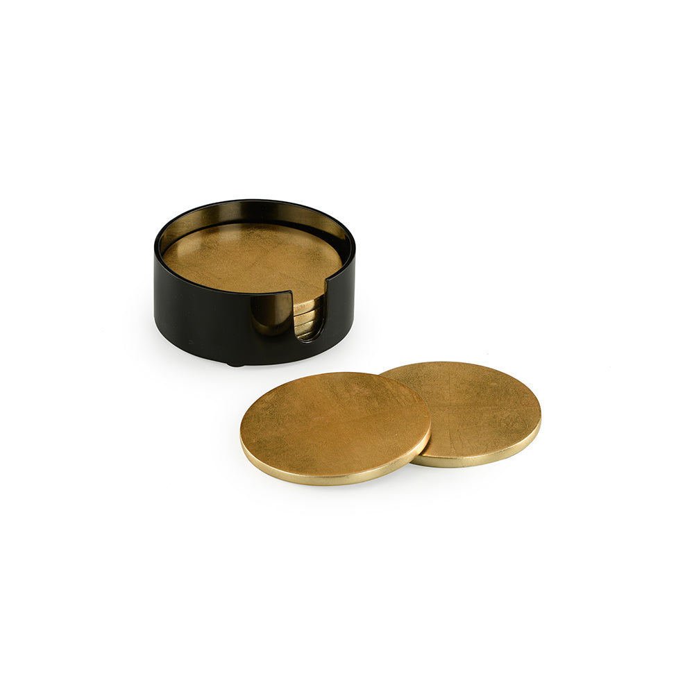 Lacquered Round Coaster Gold and Black Set of 4